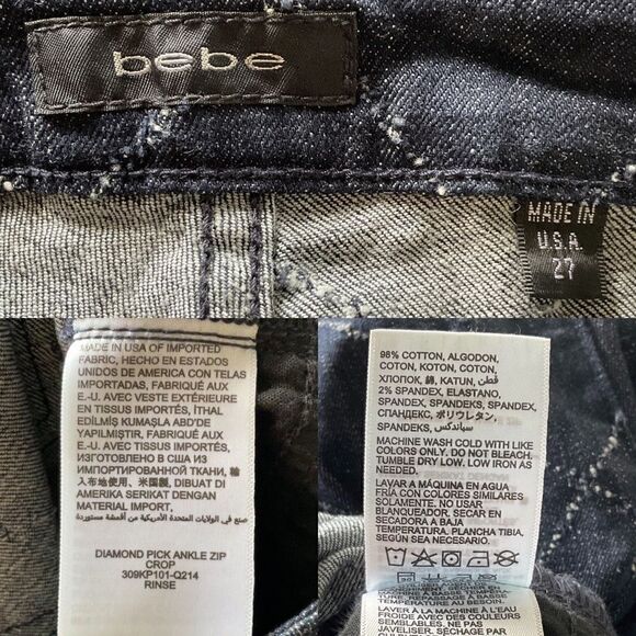 Bebe Diamond Pick Blue Dark Wash Skinny Ankle Zip Denim Jeans 27 - Picture 7 of 8
